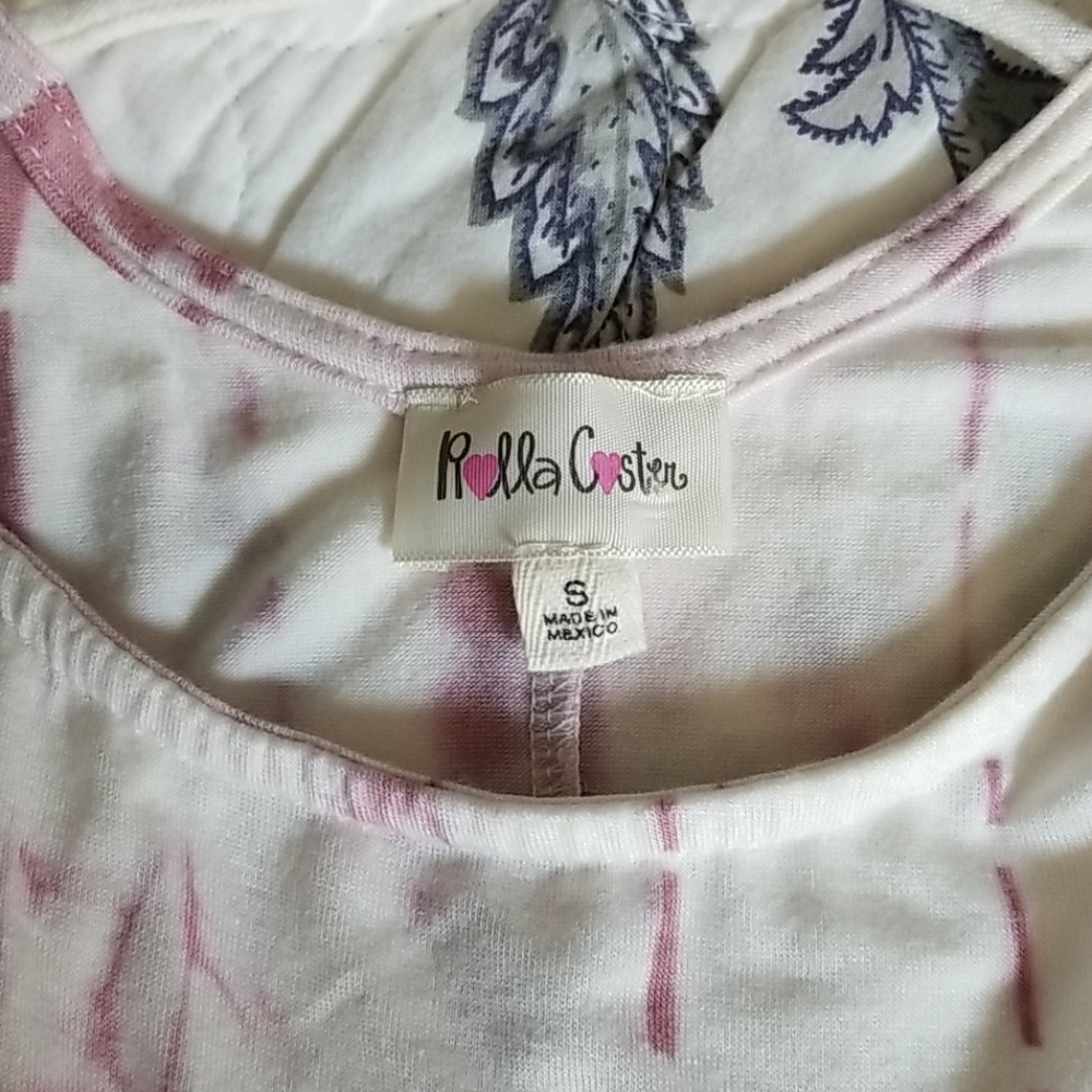 Rolla Coster Small Short Sleeve Criss Cross Back Pink and White Tie Dye Dress - Picture 3 of 4